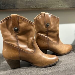 Frye Tan Leather Heeled Boots